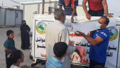 صورة فرع هيئة علماء المسلمين في الأنبار ينفذ حملة إغاثية في مخيم الكيلو 18 غربي الرمادي