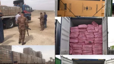 صورة ضبط 8 عجلات تحمل مواد مخالفة للضوابط والشروط الاستيرادية بالسليمانية والأنبار