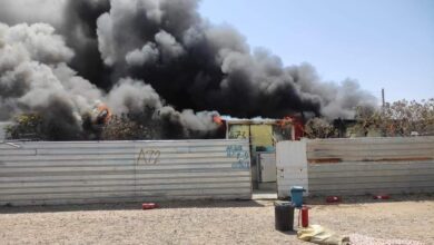 صورة نشوب حريق في مخيم “تازدي” للنازحين بقضاء كلار التابع للسليمانية