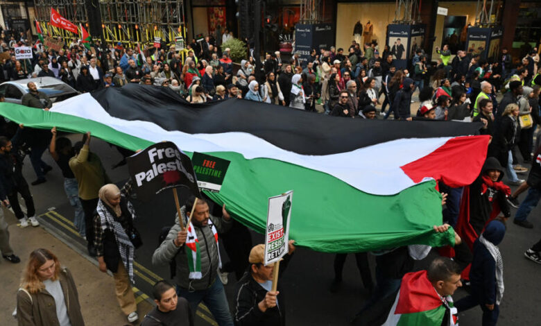 صورة تظاهرات بـ “يوم العمل من أجل فلسطين” تنديدًا باستمرار المجازر في غزة