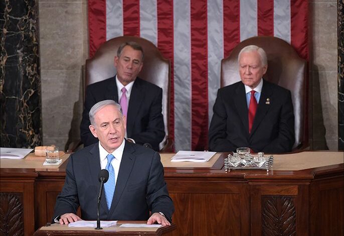 صورة نتنياهو يلقي خطابًا أمام الكونغرس في محاولة للحصول على المزيد من الدعم