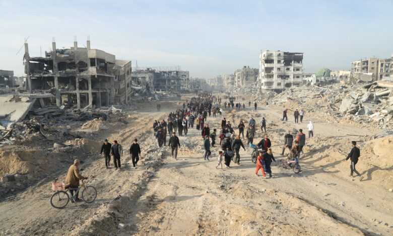 صورة مع سريان وقف إطلاق النار.. آلاف الفلسطينيين يتوجهون لأماكن سكنهم قبل الحرب